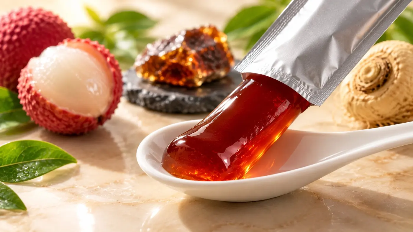 Jeli Enerjit Red Lychee dalam sachet